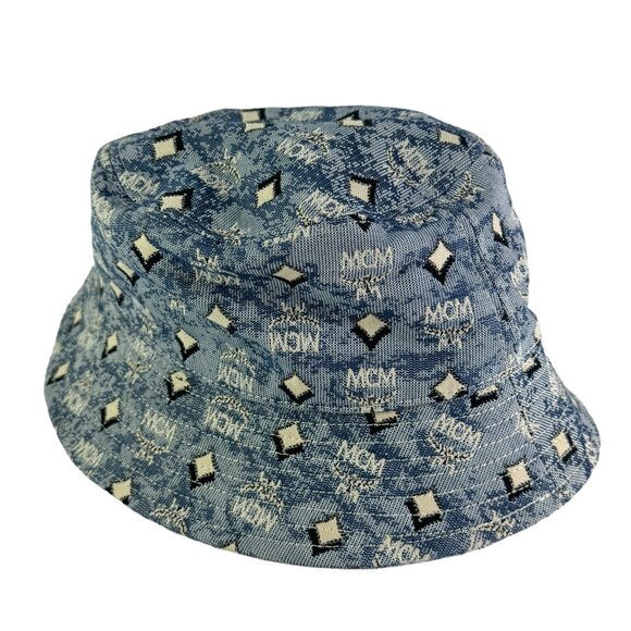 MCM Light Blue Fedora Monogram and Diamonds Print Bucket Hat Jacquard main image 7